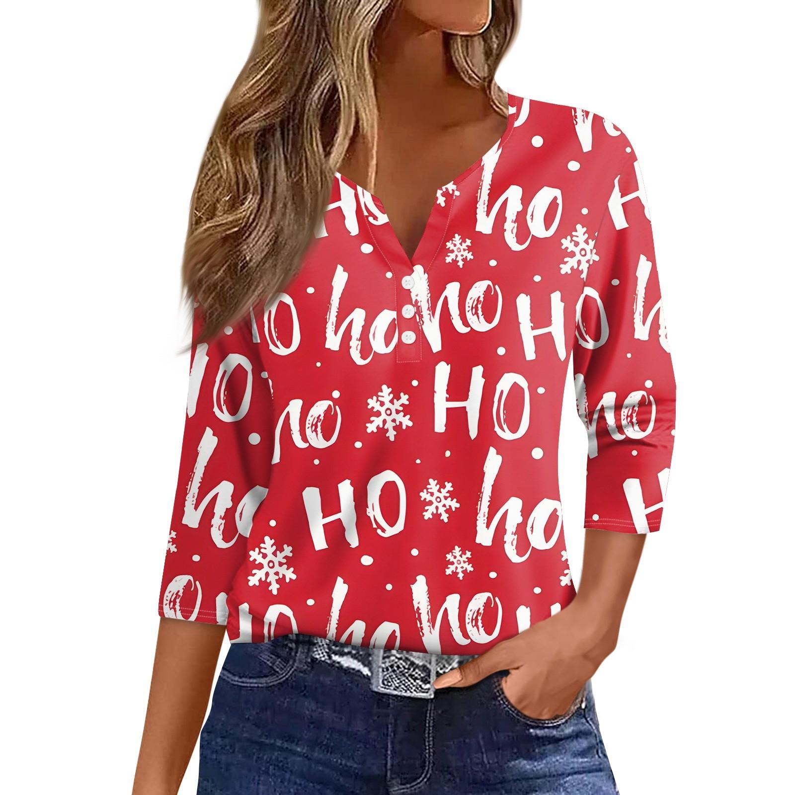 Женская футболка с рождественским принтом, на пуговицах, рукав 3/4, повседневная мода на выходные, базовый топ с V-образным вырезом M
Женская футболка с рождественским принтом, на пуговицах, рукав 3/4, повседневная мода на выходные, базовый топ с V-образным вырезом M