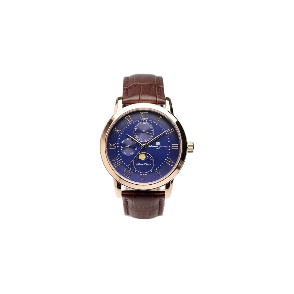 Salvatore Marra Moonphase Multi-Calendar Watch 5ATM Water Resistant Men s Leather Strap Limited Edition Pink Gold Blue Brown Leather
Salvatore Marra Moonphase Multi-Calendar Watch 5ATM Water Resistant Men s Leather Strap Limited Edition Pink Gold Blue Brown Leather
