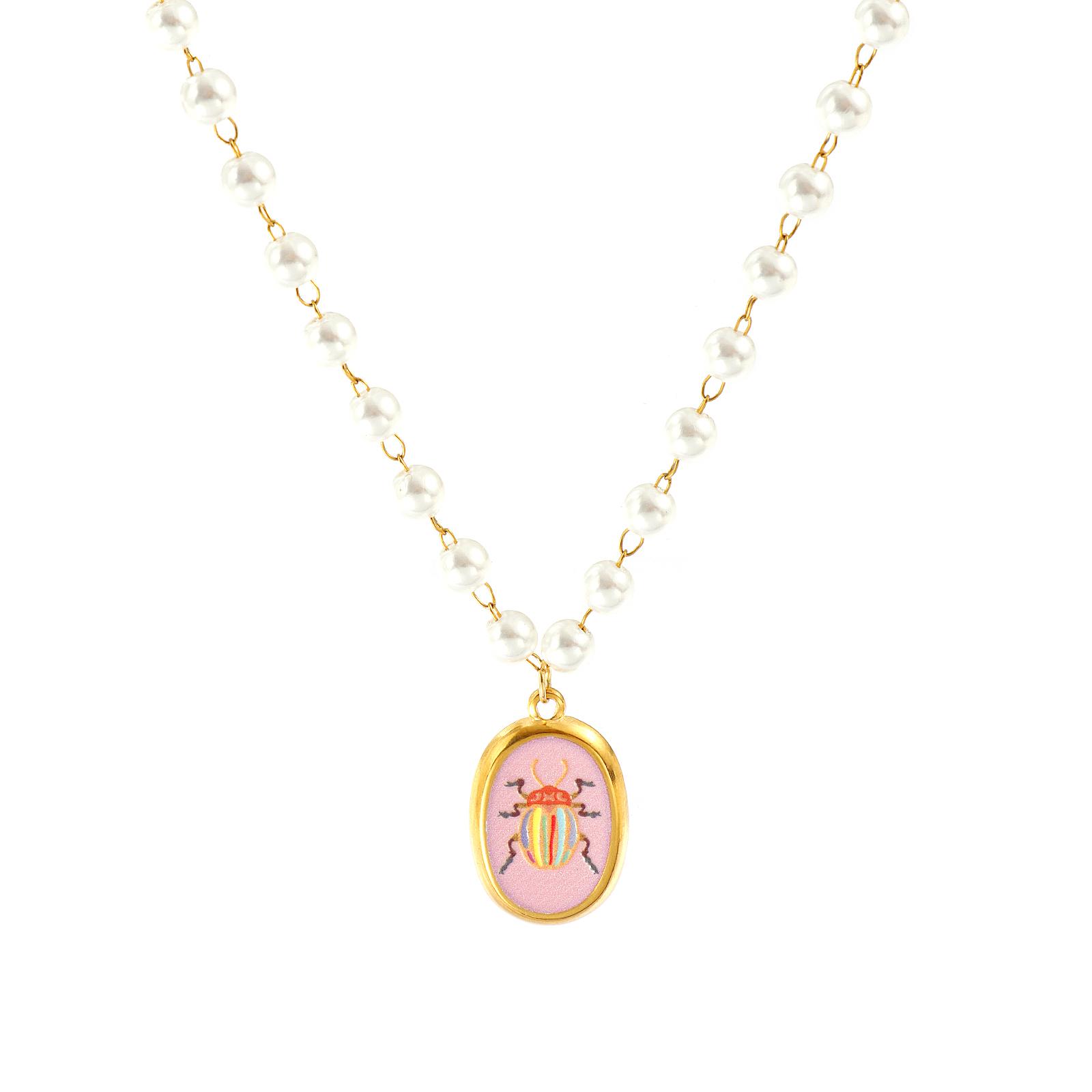 304 Stainless Steel Necklace 18k Gold Plated Oval Pendant Ladybug White Acrylic Imitation Pearl Beaded Chain Necklace 45cm long рожевий
304 Stainless Steel Necklace 18k Gold Plated Oval Pendant Ladybug White Acrylic Imitation Pearl Beaded Chain Necklace 45cm long рожевий