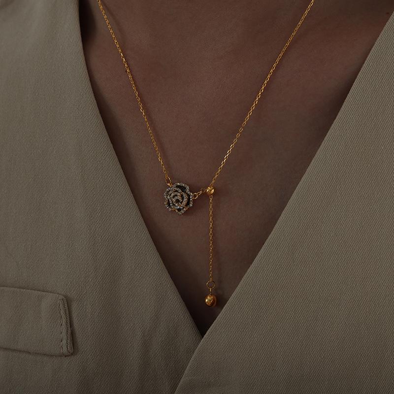 Новое ожерелье из титановой стали с чешским бриллиантом, масляный уголок, ожерелье с розой, воротник-цепочка, ювелирные изделия для подруги 44CM