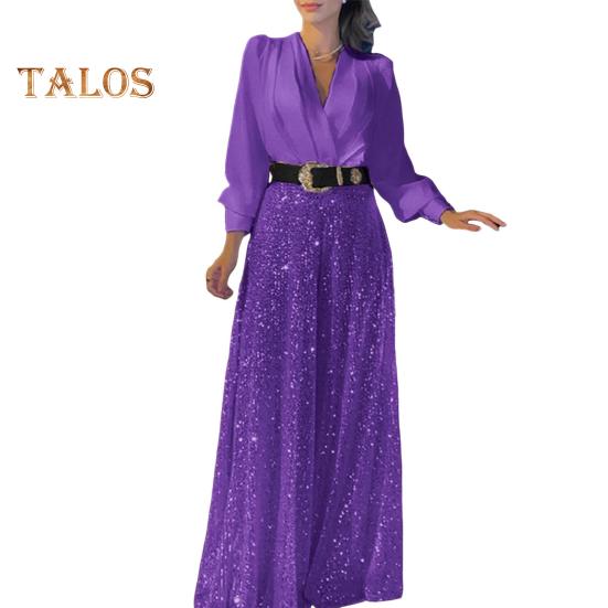 Женские комбинезоны с пайетками, рубашка с длинным рукавом и V-образным вырезом, блестящий комбинезон с широкими штанинами и поясом, вечерние брюки XXL темно-фиолетового
Женские комбинезоны с пайетками, рубашка с длинным рукавом и V-образным вырезом, блестящий комбинезон с широкими штанинами и поясом, вечерние брюки XXL темно-фиолетового