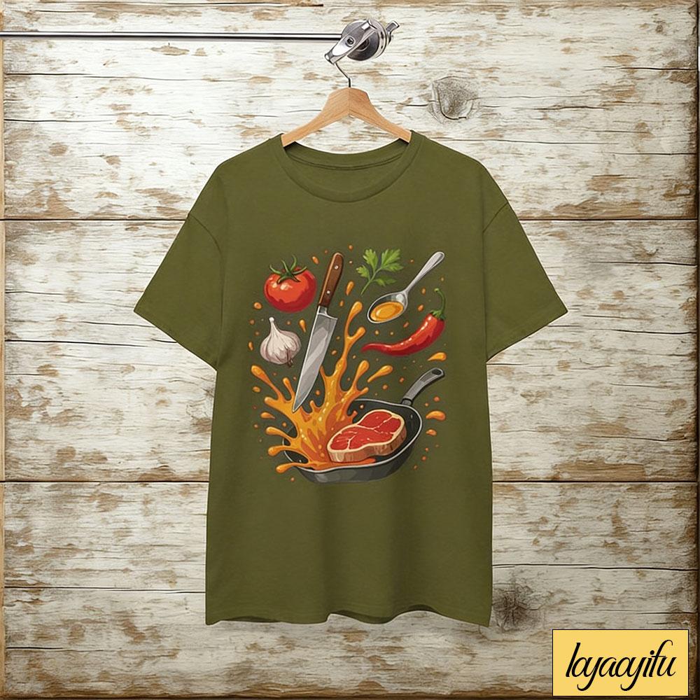 Steak Sizzle TShirt Bold Cooking Graphic Tee Frying Pan Splash with Knife Steak Veggies Fun Foodie Gift for Chefs S
Steak Sizzle TShirt Bold Cooking Graphic Tee Frying Pan Splash with Knife Steak Veggies Fun Foodie Gift for Chefs S