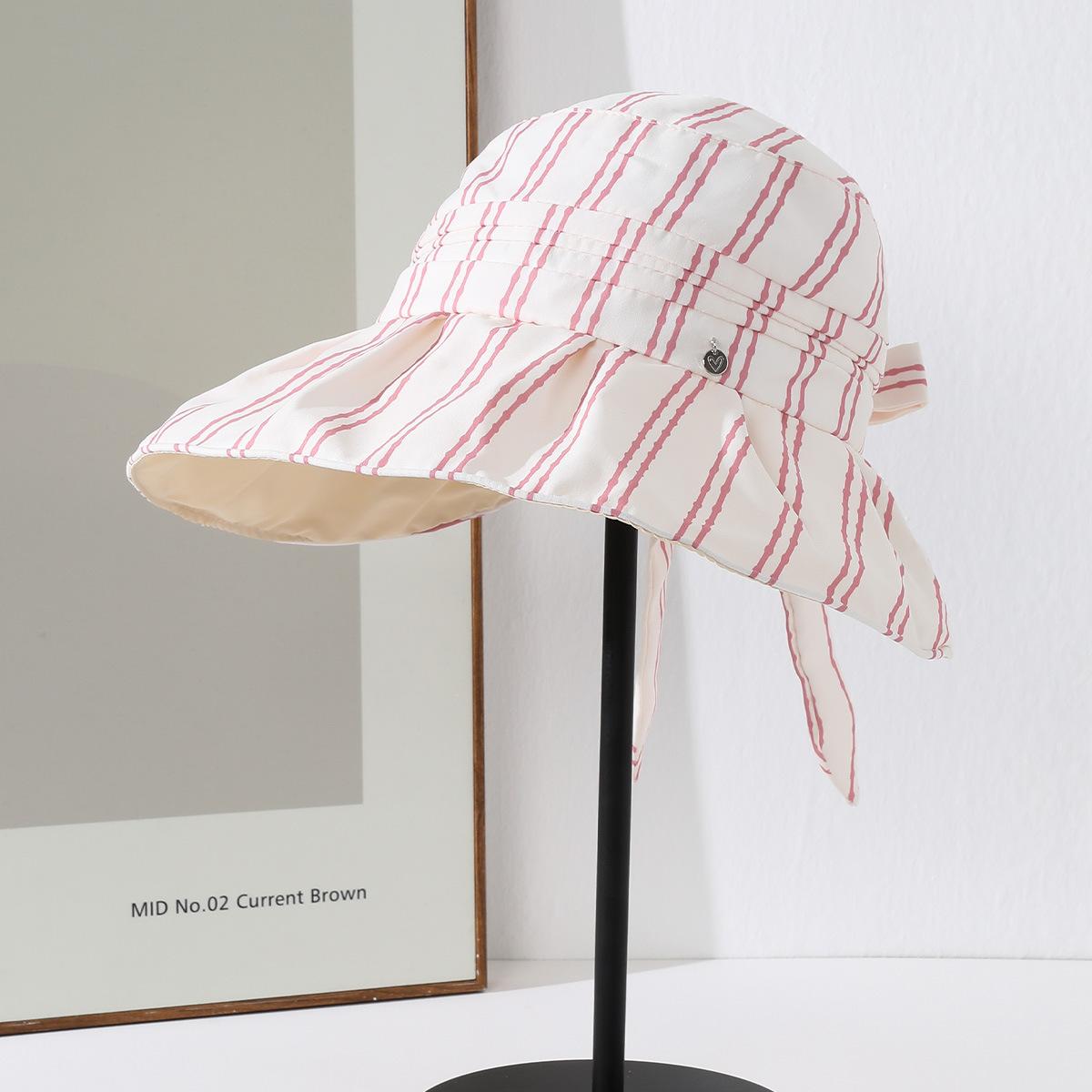 Новая полосатая панама женская летняя с большими полями солнцезащитная солнцезащитная нишевая дышащая маленькая шляпка для лица с защитой лица шляпа-ведро Adjustable