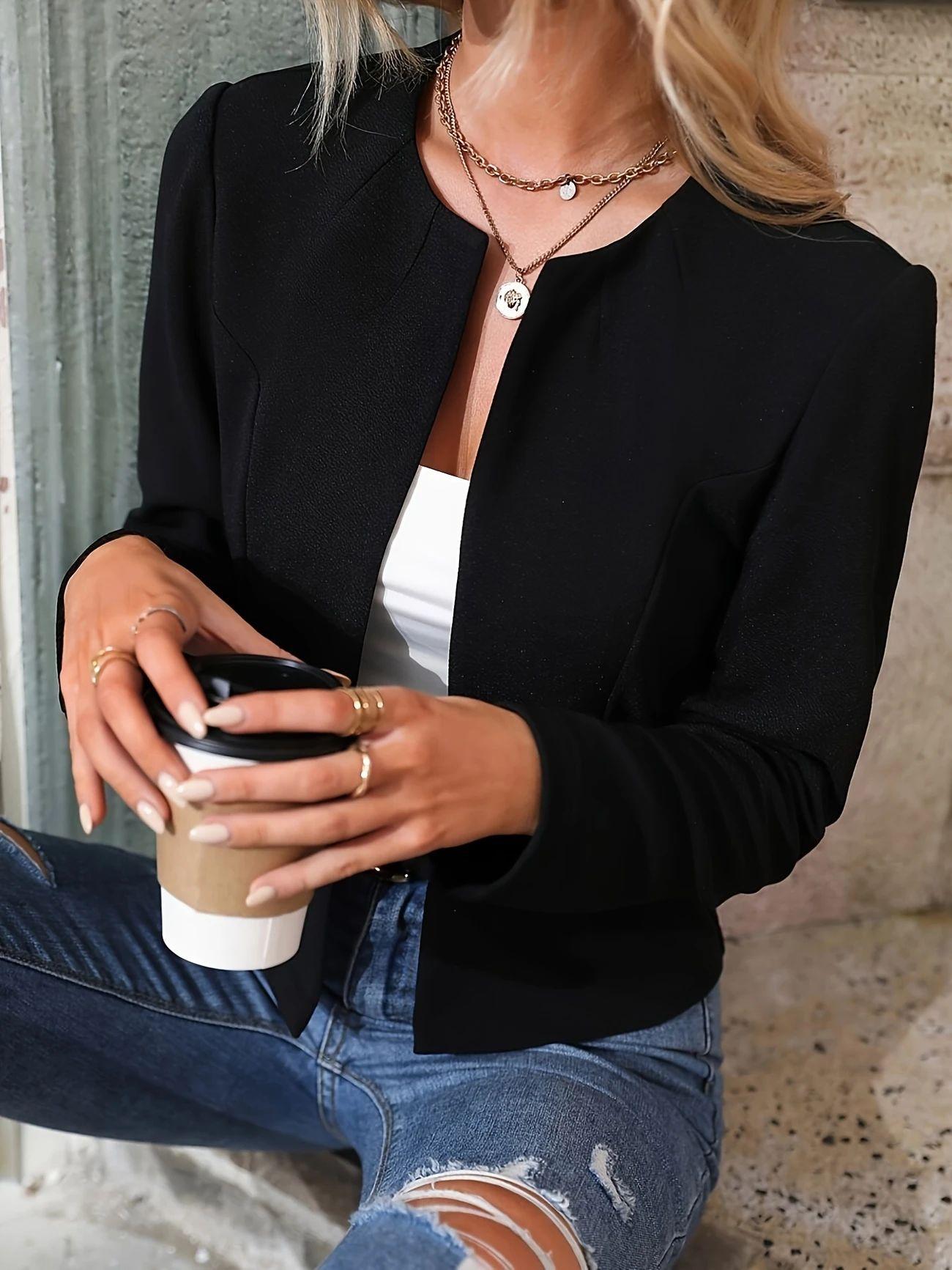 Spring and Autumn new thin slim long-sleeved short coat solid color simple versatile short coat suit women XXL чорний
Spring and Autumn new thin slim long-sleeved short coat solid color simple versatile short coat suit women XXL чорний