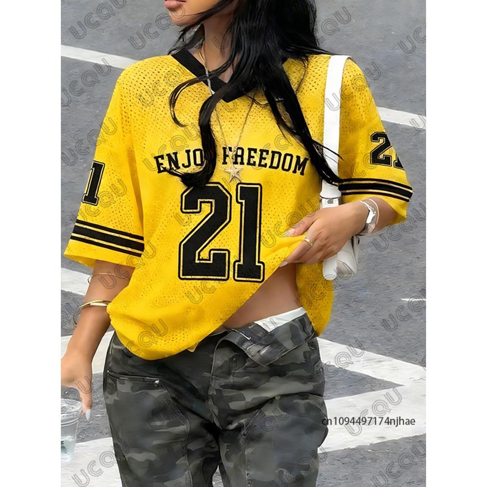 Summer New Black Enjoy Freedom 21 Print T-Shirt For Women V-Neck Short Sleeve Sports Football Jersey Y2K Loose Oversized Tops XL
Summer New Black Enjoy Freedom 21 Print T-Shirt For Women V-Neck Short Sleeve Sports Football Jersey Y2K Loose Oversized Tops XL