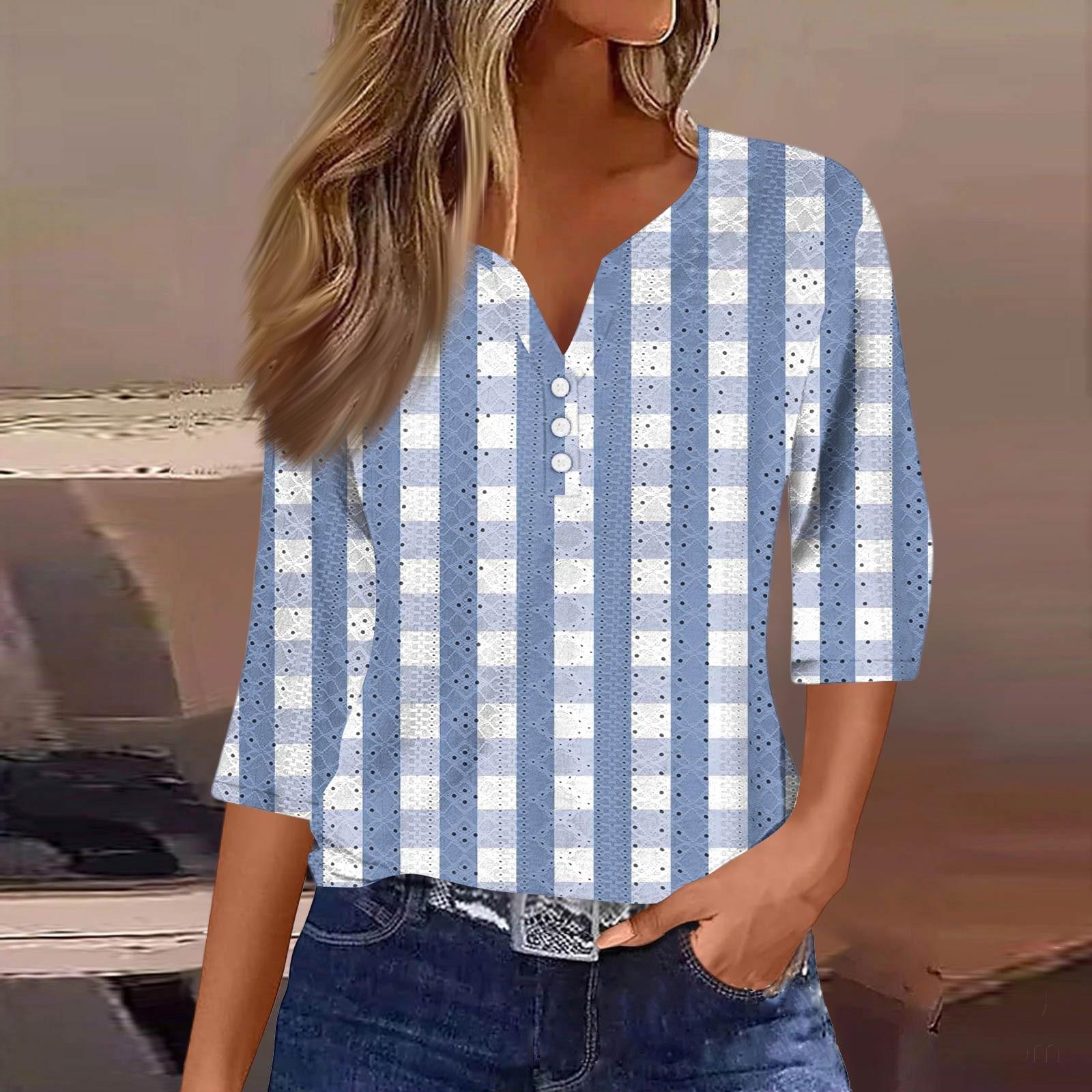 Женская модная футболка с V-образным вырезом, пуговицами, рукавами семь, повседневная полосатая клетчатая футболка с принтом S
Женская модная футболка с V-образным вырезом, пуговицами, рукавами семь, повседневная полосатая клетчатая футболка с принтом S
