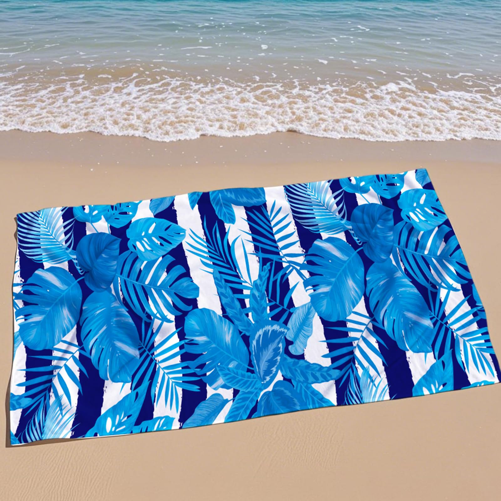 Blue Striped Tropical Monstera Beach Towel with Storage Bag Extra Large Quick Dry Microfiber Sand Free for Pool Travel Washable W30*H60(CM)
Blue Striped Tropical Monstera Beach Towel with Storage Bag Extra Large Quick Dry Microfiber Sand Free for Pool Travel Washable W30*H60(CM)