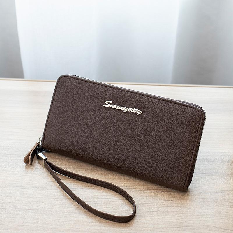 Lychee pattern long wallet trendy fashion versatile can hold the letter hardware solid color clutch bag темно-коричневого кольору
Lychee pattern long wallet trendy fashion versatile can hold the letter hardware solid color clutch bag темно-коричневого кольору