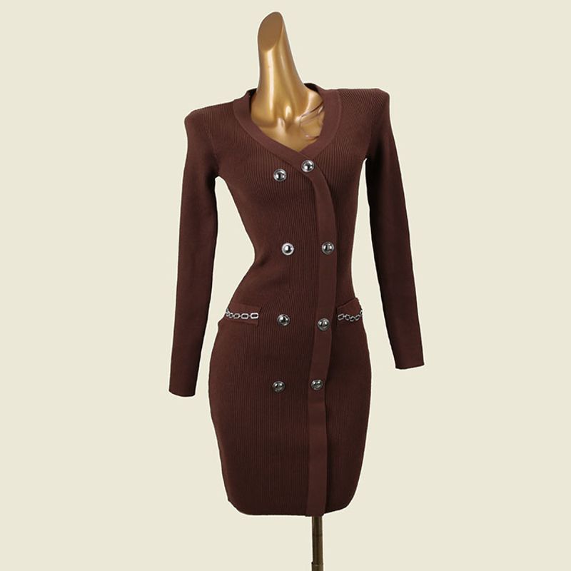 Entry Lux Women s Clothing V Neck Double Breasted Classic Style Dress Fancy Silm Slim Looking Business Temperament Knitted Hip Skirt Brown All yards
Entry Lux Women s Clothing V Neck Double Breasted Classic Style Dress Fancy Silm Slim Looking Business Temperament Knitted Hip Skirt Brown All yards