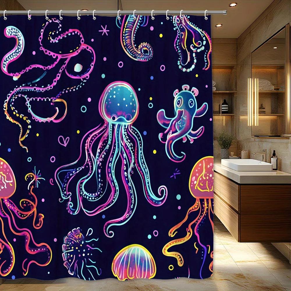 1 Piece Glow In The Dark Shower Curtain-Neon Glow Underwater Ocean Decoration With Jellyfish Decoration Shower Curtain W60H190(CM)-1 Pcs
1 Piece Glow In The Dark Shower Curtain-Neon Glow Underwater Ocean Decoration With Jellyfish Decoration Shower Curtain W60H190(CM)-1 Pcs