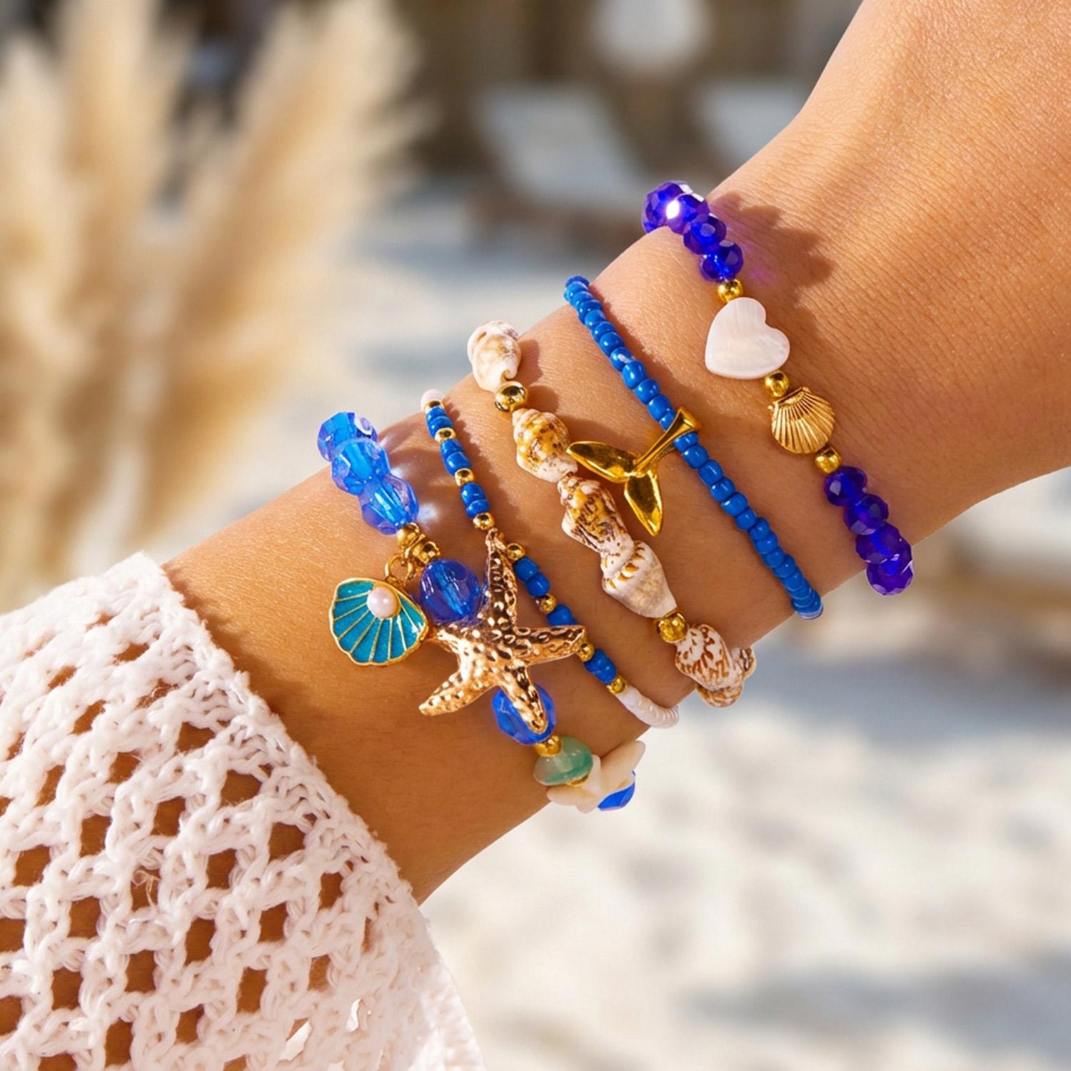 Bohemian Blue Beaded Bracelet Set for Women Multilayer Starfish Shell Fish Evil Eye Charm Bangle Summer Beach Vacation Jewelry
Bohemian Blue Beaded Bracelet Set for Women Multilayer Starfish Shell Fish Evil Eye Charm Bangle Summer Beach Vacation Jewelry