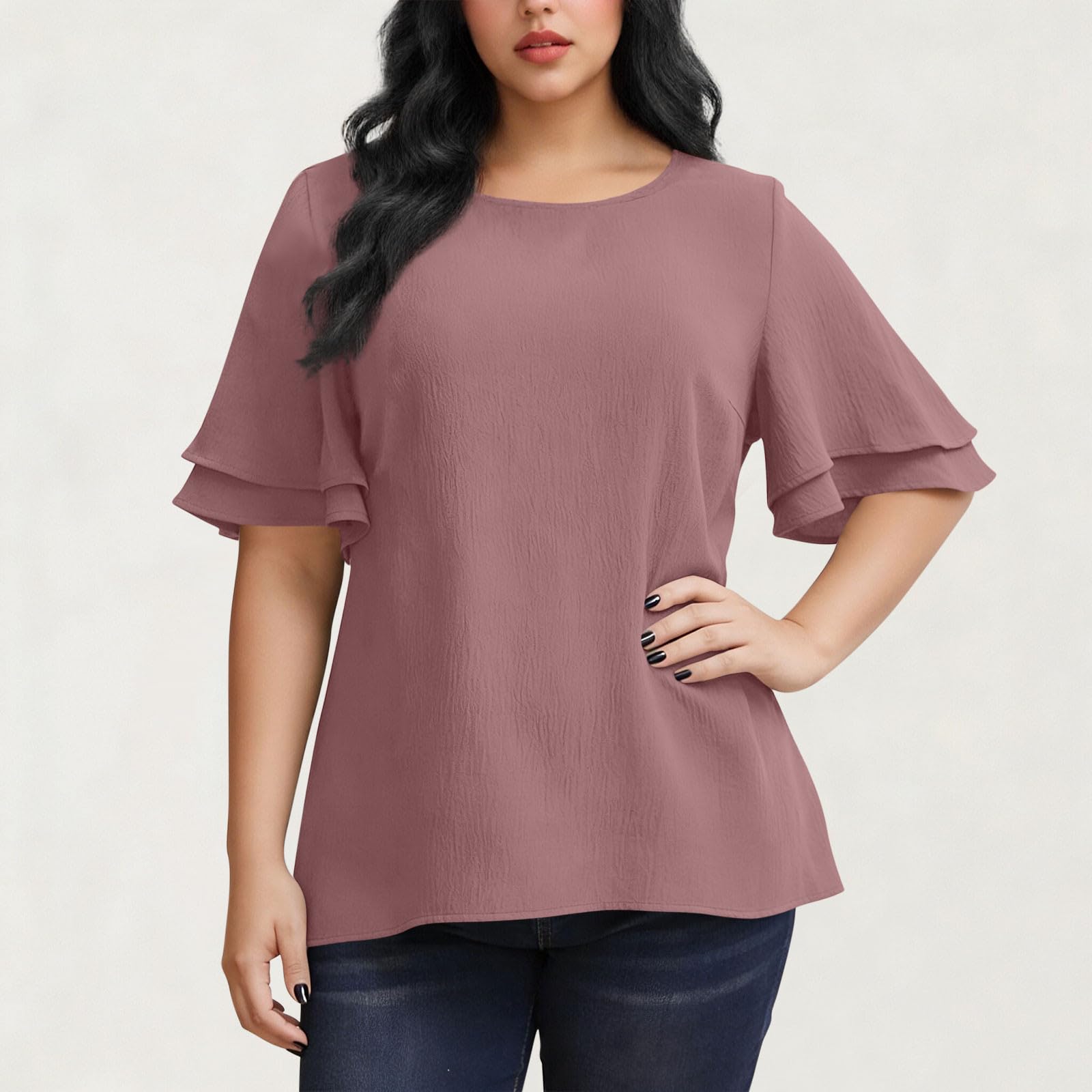 Women s Fashion Plus Size Color Round Neck Ruffled Five Quarter Sleeve Casual Loose T-shirt Top XL
Women s Fashion Plus Size Color Round Neck Ruffled Five Quarter Sleeve Casual Loose T-shirt Top XL