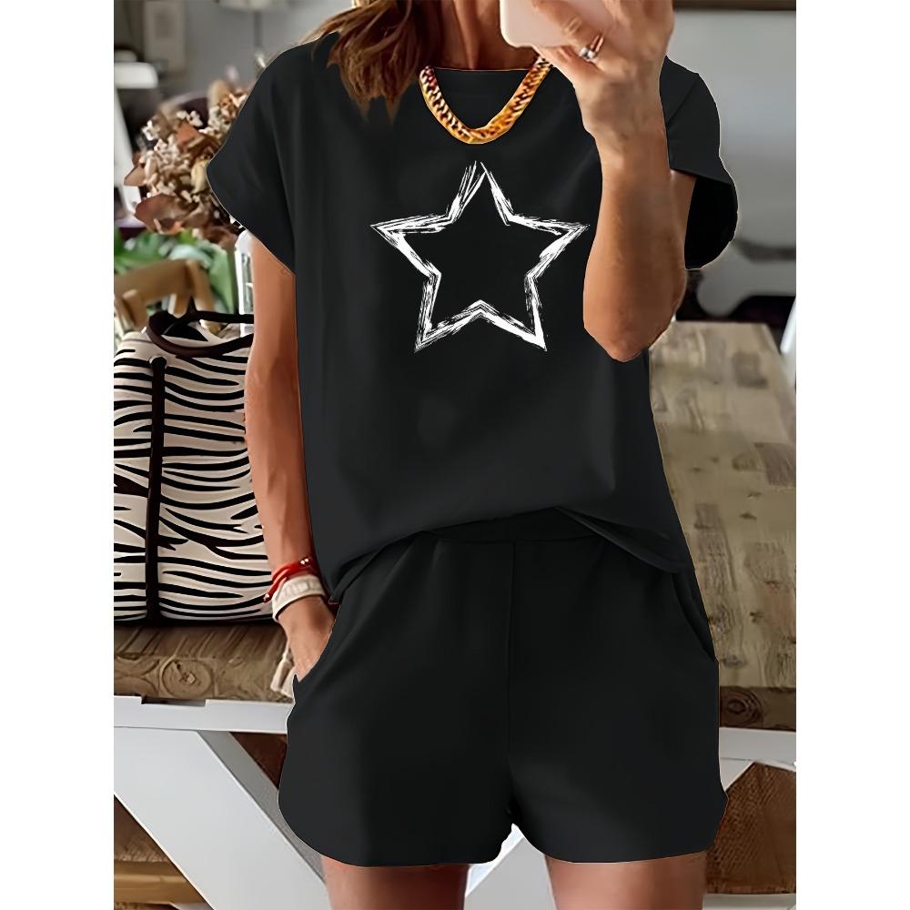 Summer Women s Fashion Creative Pentagram Pattern Printed Casual Loose Round Neck Short Sleeved T-shirt Shorts Two-piece Set XL
Summer Women s Fashion Creative Pentagram Pattern Printed Casual Loose Round Neck Short Sleeved T-shirt Shorts Two-piece Set XL