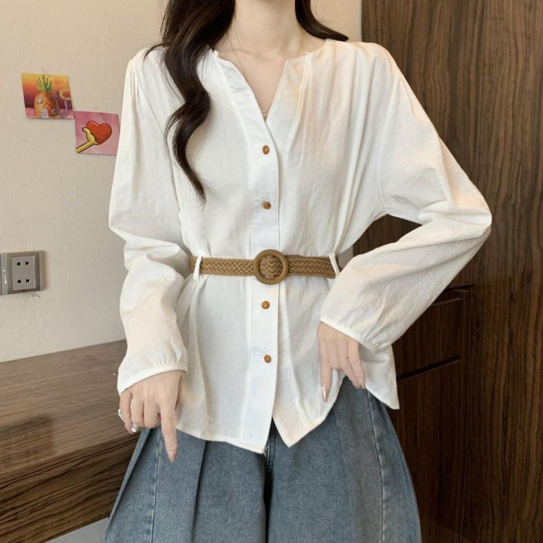 Autumn new blue V-neck long-sleeved shirt fat mm thin lace-up waist top fashionable and versatile S белый
Autumn new blue V-neck long-sleeved shirt fat mm thin lace-up waist top fashionable and versatile S белый