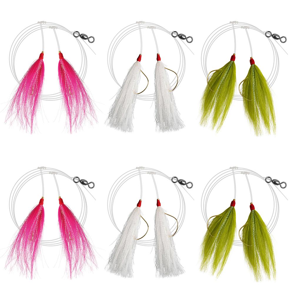 6Pcs Bucktail Teaser Fishing Lures Saltwater Rig Teaser Lure with 114cm/45in Leader Line Octopus Hooks and Barrel Swivel
6Pcs Bucktail Teaser Fishing Lures Saltwater Rig Teaser Lure with 114cm/45in Leader Line Octopus Hooks and Barrel Swivel