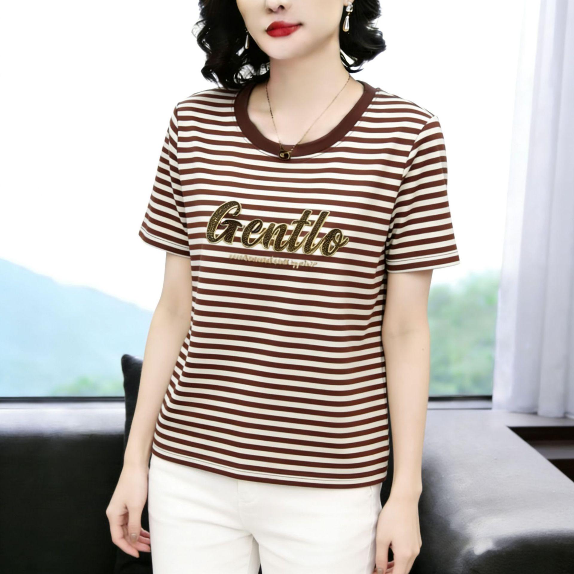 2026 Summer Rhinestone-Striped Cotton T-Shirt: Casual, Loose, Round Neck, Short Sleeve Mom s Wear 3XL
2026 Summer Rhinestone-Striped Cotton T-Shirt: Casual, Loose, Round Neck, Short Sleeve Mom s Wear 3XL