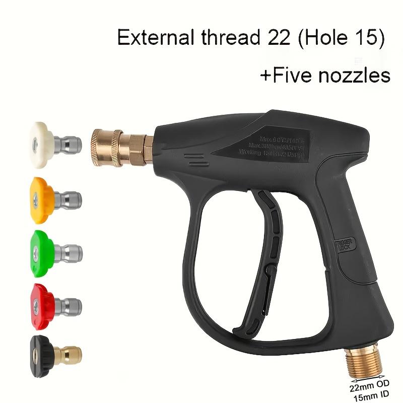 High Pressure Car Wash Gun, 4350PSI, M22-14/M22-15 Threads, 1/4 Quick Connect, 5 Nozzles, Durable Plastic, Battery-Free, Light
High Pressure Car Wash Gun, 4350PSI, M22-14/M22-15 Threads, 1/4 Quick Connect, 5 Nozzles, Durable Plastic, Battery-Free, Light
