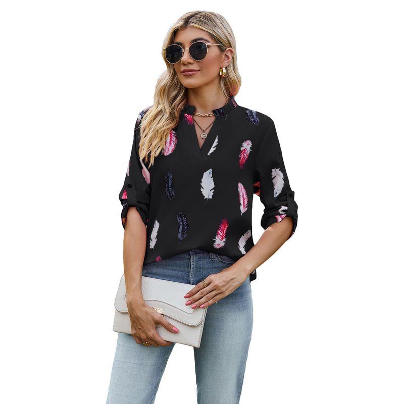 2025 Women s V-neck Feather Printed Loose Shirt Black XL
2025 Women s V-neck Feather Printed Loose Shirt Black XL