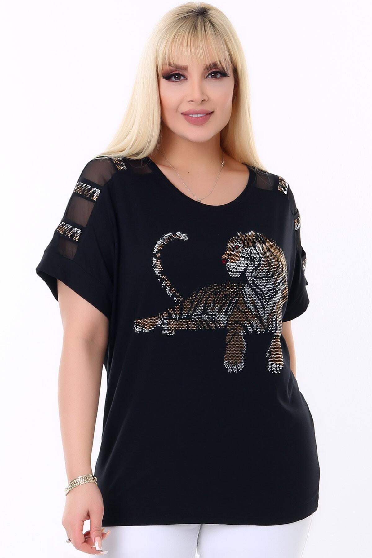 Women s Big Size Blouse Tiger Stone Printed Sleeve with Tulle Stripe on the Shoulder Crew Neck Flexible Stylish and Cool Lycra Large Size Blouse XL/2XL
Women s Big Size Blouse Tiger Stone Printed Sleeve with Tulle Stripe on the Shoulder Crew Neck Flexible Stylish and Cool Lycra Large Size Blouse XL/2XL