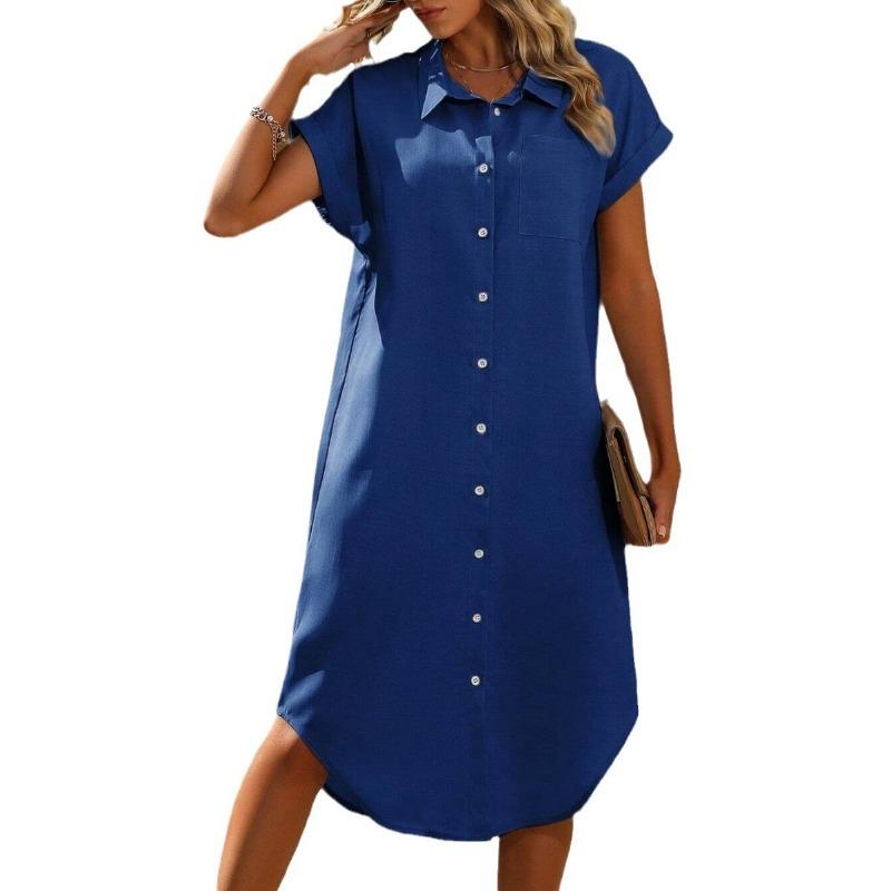 Летние женские платья больших размеров, модные однотонные платья с короткими рукавами, платья-рубашки средней длины S синий
Летние женские платья больших размеров, модные однотонные платья с короткими рукавами, платья-рубашки средней длины S синий