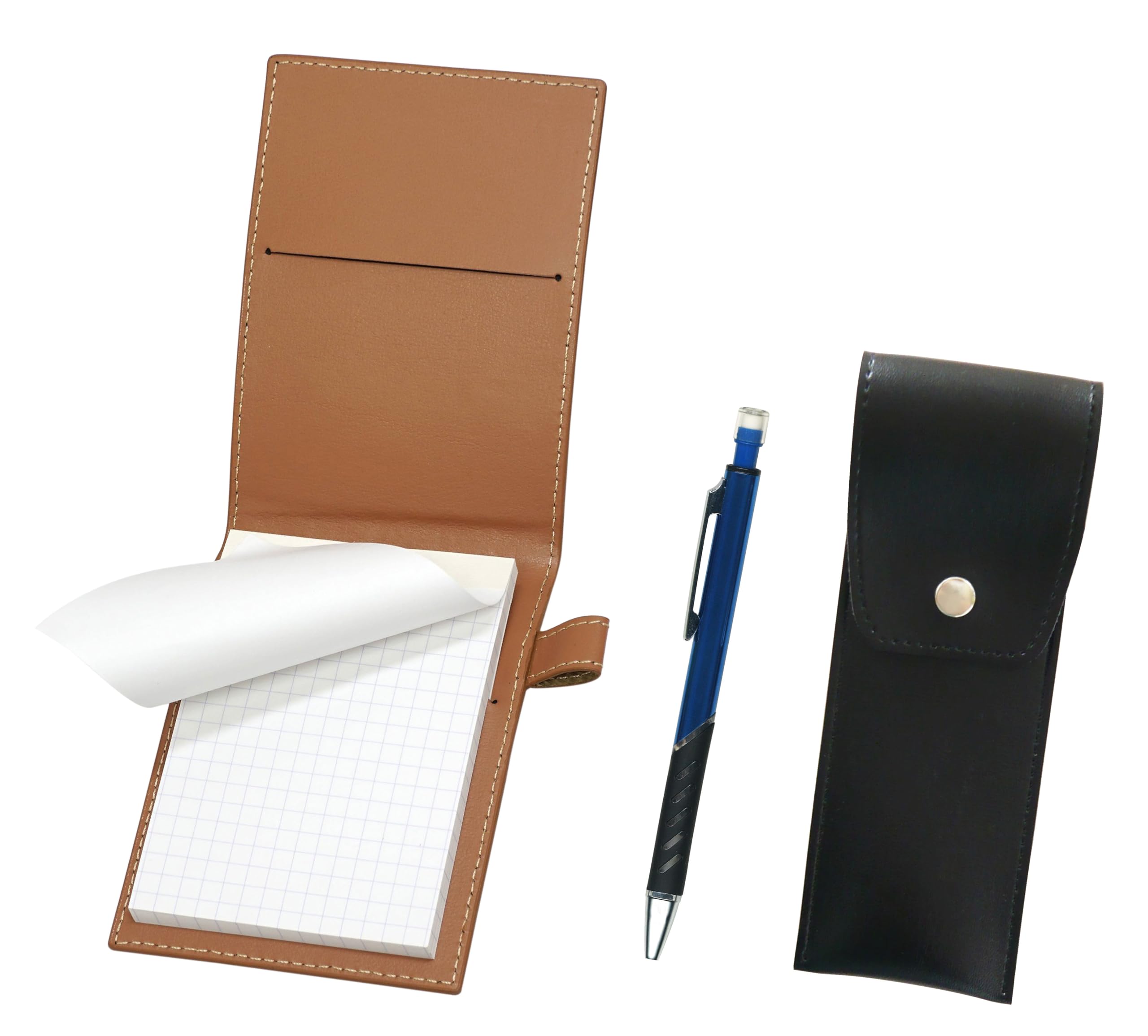 Recycled Cowhide Mini Notebook Cover Mocha Round Button Pencil Case with Black Metal Color Mechanical Pencil Blue LS022PM-BRSB-SI2067SP-L
Recycled Cowhide Mini Notebook Cover Mocha Round Button Pencil Case with Black Metal Color Mechanical Pencil Blue LS022PM-BRSB-SI2067SP-L