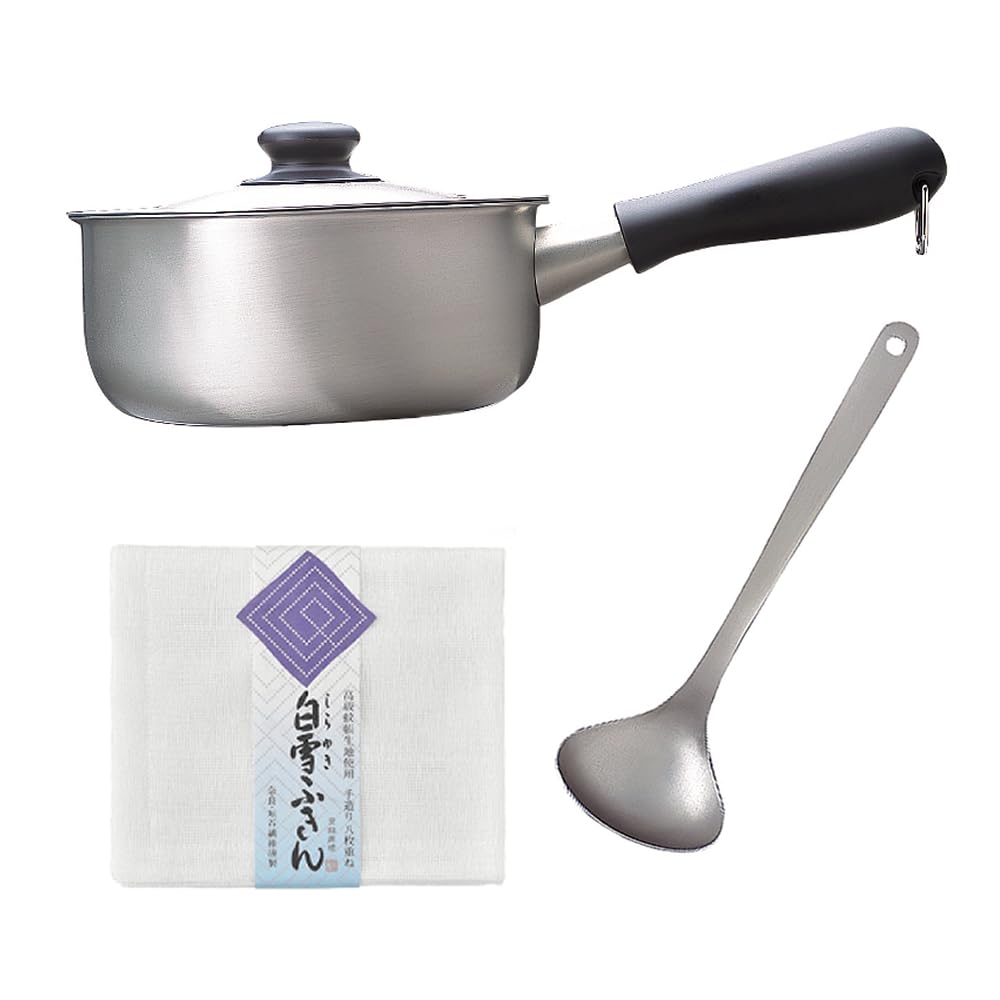 Yanagi Sori Stainless Steel Saucepan 18cm Matte Finish & Ladle Small & Snow White Dishcloth 3-Piece Set
Yanagi Sori Stainless Steel Saucepan 18cm Matte Finish & Ladle Small & Snow White Dishcloth 3-Piece Set