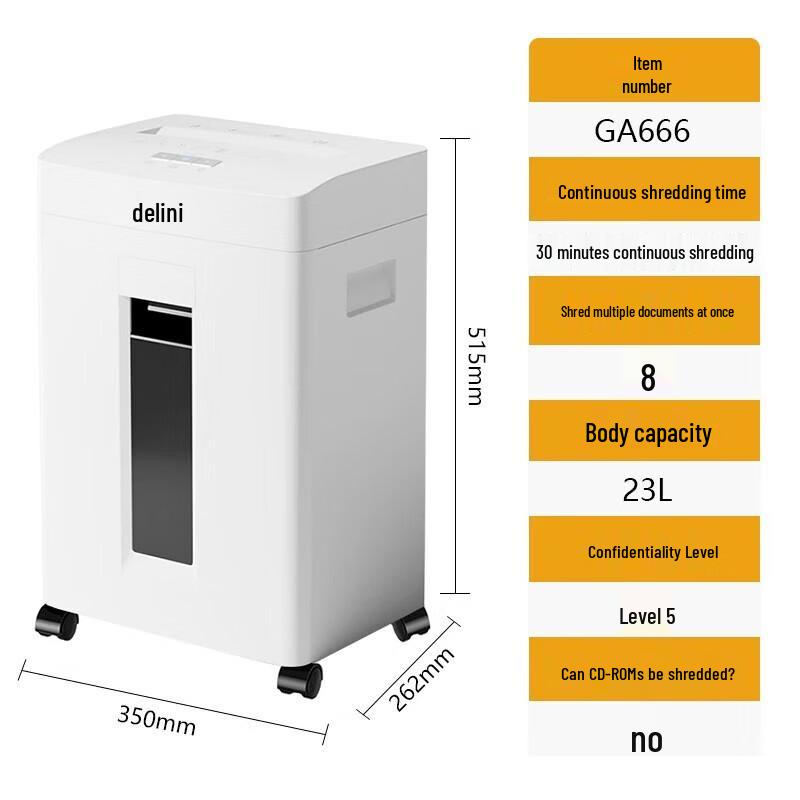 Deli GA666 P-5 Micro-Cut Office Shredder (8-Sheet, 30-Min Run) CN plug (adapter included)
Deli GA666 P-5 Micro-Cut Office Shredder (8-Sheet, 30-Min Run) CN plug (adapter included)