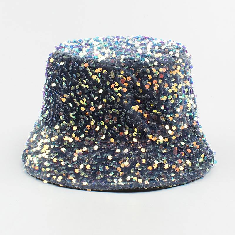 Шляпа в милом стиле с блестящими пайетками, с короткими полями, женская, солнцезащитная, шляпа-панама темно-синий