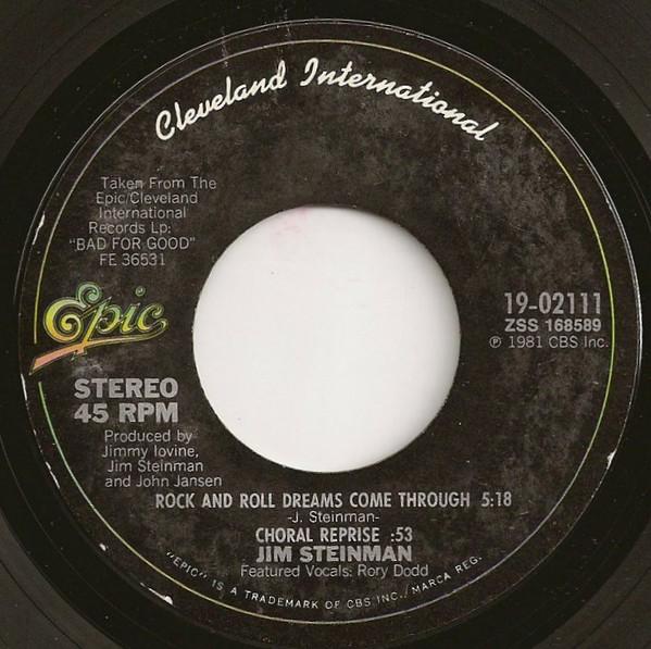 7inch Record JIM STEINMAN Rock And Roll Dreams Come Through 1902111 Epic 1981 US Rock Used
7inch Record JIM STEINMAN Rock And Roll Dreams Come Through 1902111 Epic 1981 US Rock Used