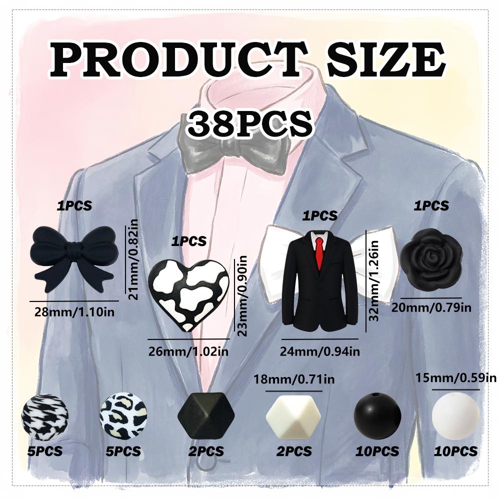 38PCS Father s Day black suit silicone bead set, perfect for DIY handmade crafts such as keychains, necklaces, bracelets, etc
38PCS Father s Day black suit silicone bead set, perfect for DIY handmade crafts such as keychains, necklaces, bracelets, etc