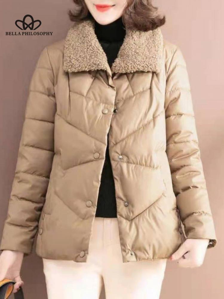 Новая зимняя легкая модная хлопковая одежда из овечьей шерсти хлопковое пальто среднего возраста женская укороченная куртка свободная хлопковая куртка 4XL хаки