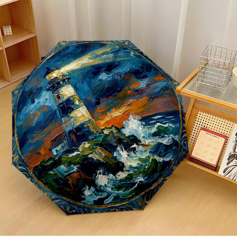 Lighthouse by Stormy Ocean Printed umbrella windproof folding umbrella portable sun and rain umbrella suitable for gifting
Lighthouse by Stormy Ocean Printed umbrella windproof folding umbrella portable sun and rain umbrella suitable for gifting