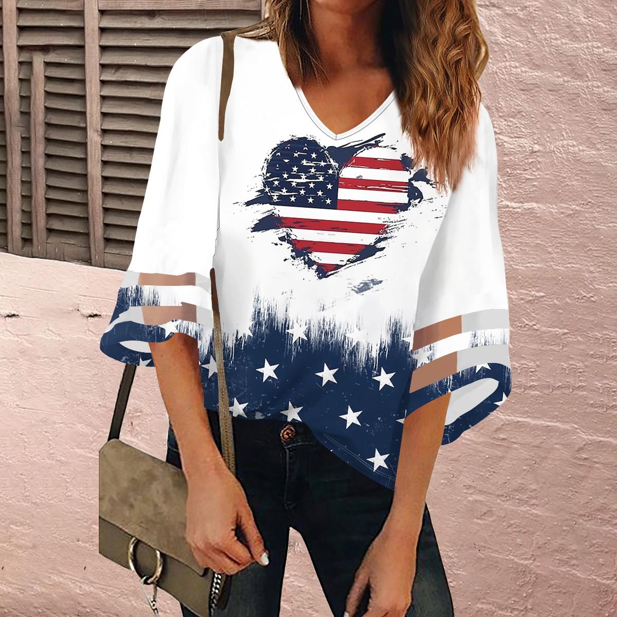 Женская рубашка, блузка, повседневные свободные рубашки, кружевные рубашки с рукавами 3/4, топы с v-образным вырезом и принтом Дня независимости, топы с принтом, футболки, футболки XXXL
Женская рубашка, блузка, повседневные свободные рубашки, кружевные рубашки с рукавами 3/4, топы с v-образным вырезом и принтом Дня независимости, топы с принтом, футболки, футболки XXXL