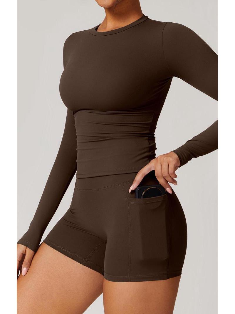 Women s Quick-Dry Yoga Set: Slim Fit Long Sleeve Top & Pocket Shorts S кофейный/чёрный
Women s Quick-Dry Yoga Set: Slim Fit Long Sleeve Top & Pocket Shorts S кофейный/чёрный