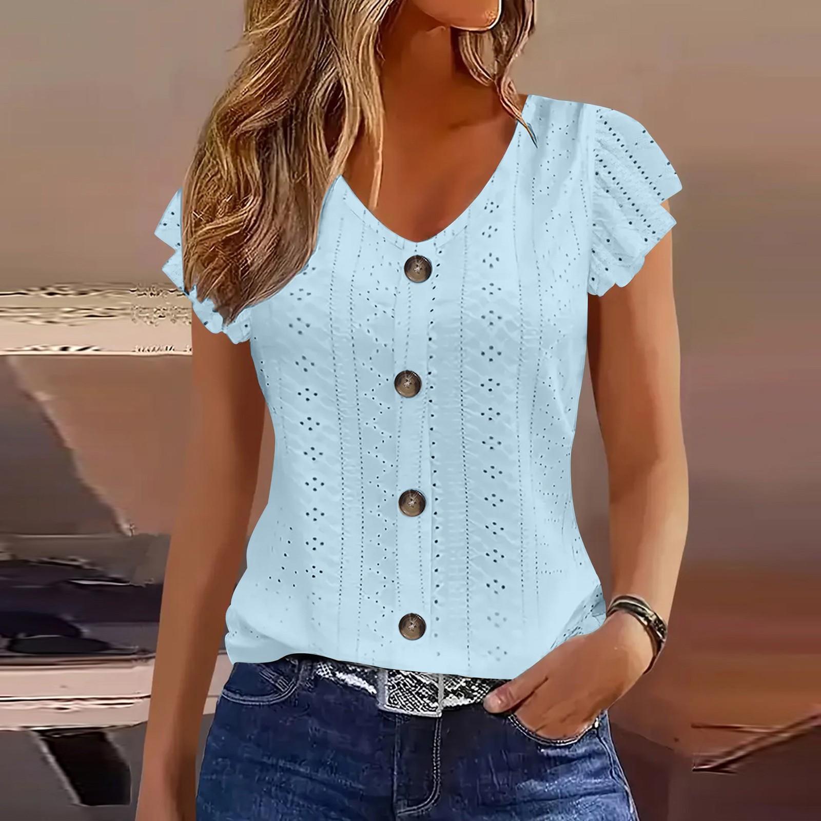 Women Summer Top Eyelet Vacation Short Sleeve V Neck Loose Fit Shirt Spring Fashion Casual Clothes M
Women Summer Top Eyelet Vacation Short Sleeve V Neck Loose Fit Shirt Spring Fashion Casual Clothes M