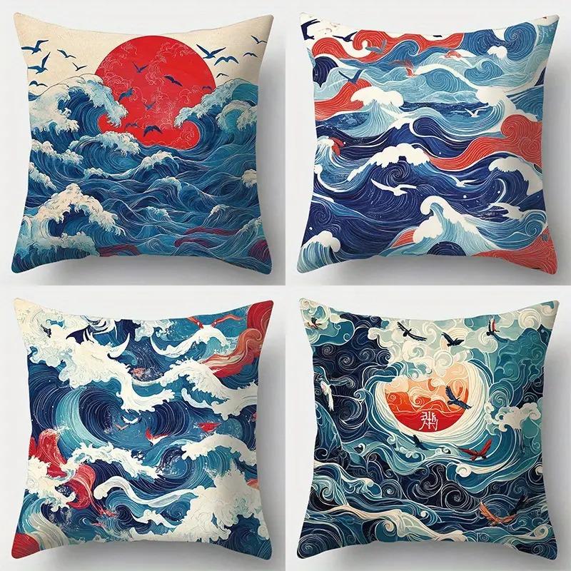Traditional Japanese Wave & Sun Pillowcase: Ukiyo-e Style Cushion Cover for Sofa Living Room Home Decor 4PC-45x45cm
Traditional Japanese Wave & Sun Pillowcase: Ukiyo-e Style Cushion Cover for Sofa Living Room Home Decor 4PC-45x45cm