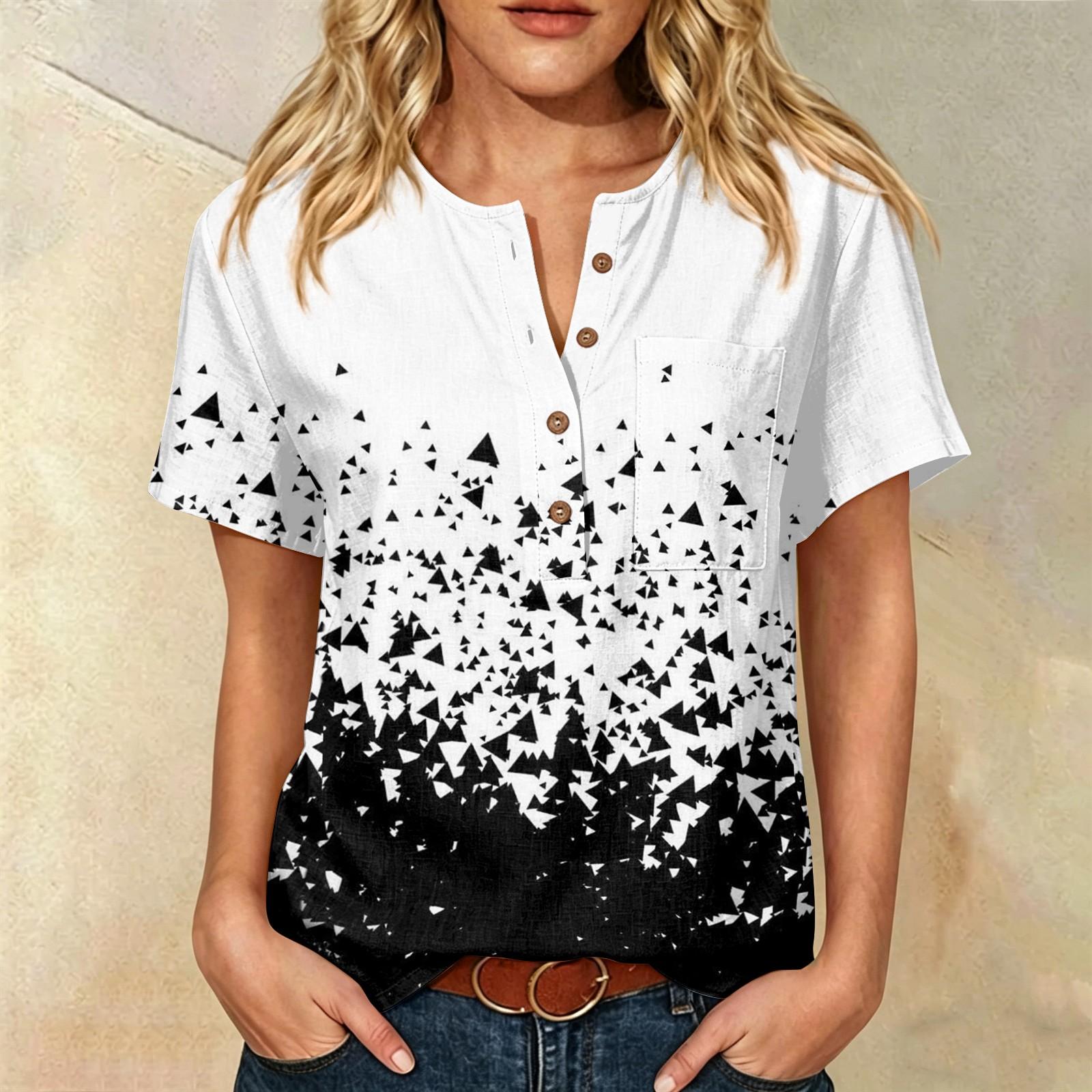 Women’s Casual Short Sleeve Cotton Linen Shirt with Floral Print Henley Button Neck and Front Pocket Loose Fit Top XXXL білий
Women’s Casual Short Sleeve Cotton Linen Shirt with Floral Print Henley Button Neck and Front Pocket Loose Fit Top XXXL білий