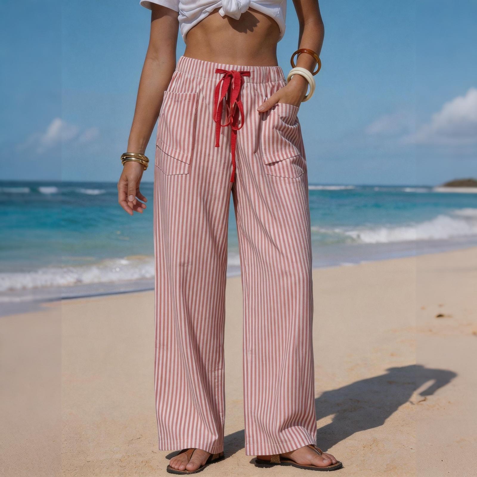 Women s Casual Wide Leg Pants Striped Drawstring Waistband with Pockets Lightweight Comfortable Loose Fit Trousers for Daily Wear M червоний
Women s Casual Wide Leg Pants Striped Drawstring Waistband with Pockets Lightweight Comfortable Loose Fit Trousers for Daily Wear M червоний