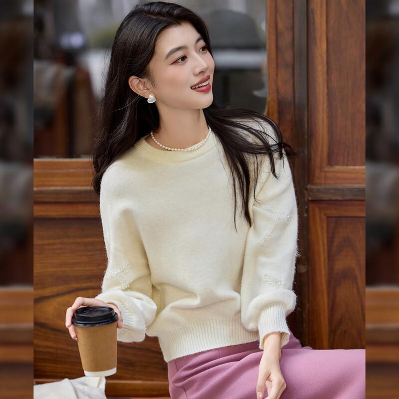 Bailuyu Elegant Beaded Round Neck Drop Shoulder Knit Sweater M
Bailuyu Elegant Beaded Round Neck Drop Shoulder Knit Sweater M
