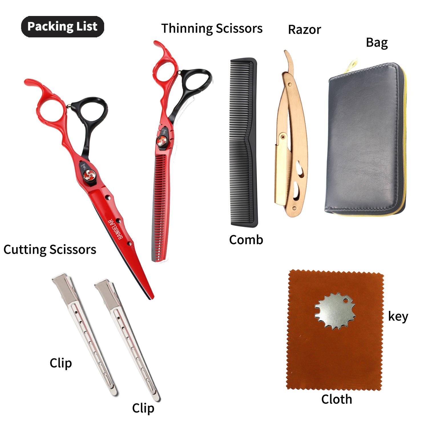 Sangelar 7-дюймовые ножницы для волос, матовое серебро, профессиональные ножницы для резки, филировочные ножницы, парикмахерские инструменты, ножницы с бахромой для парикмахера 7 Set