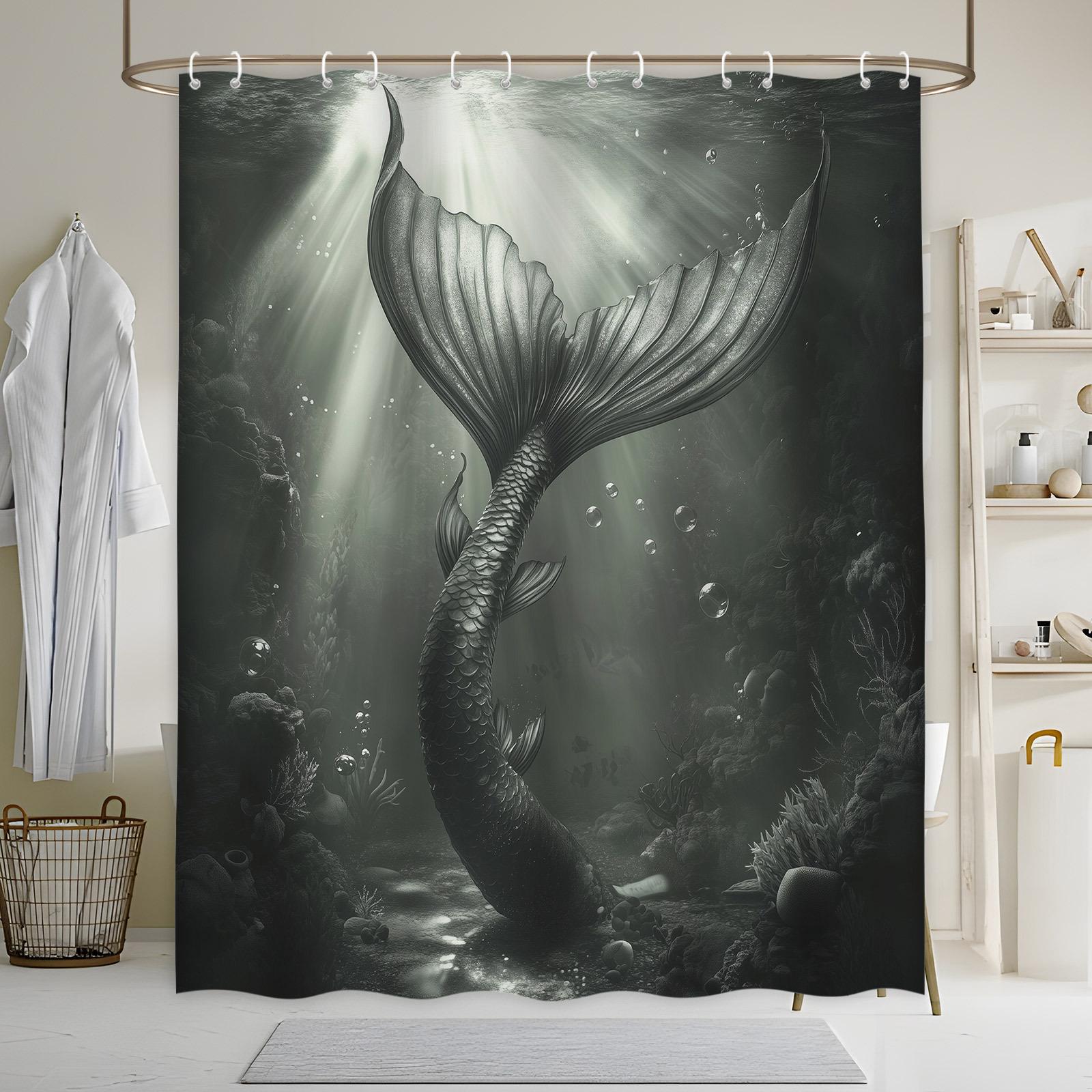 Mermaid Tail Shower Curtain Underwater Plants Monochrome Ocean Design Soft Green And Blue Tones Dreamy Bathroom Decor With Hooks W60H190(CM)-1 Pcs
Mermaid Tail Shower Curtain Underwater Plants Monochrome Ocean Design Soft Green And Blue Tones Dreamy Bathroom Decor With Hooks W60H190(CM)-1 Pcs