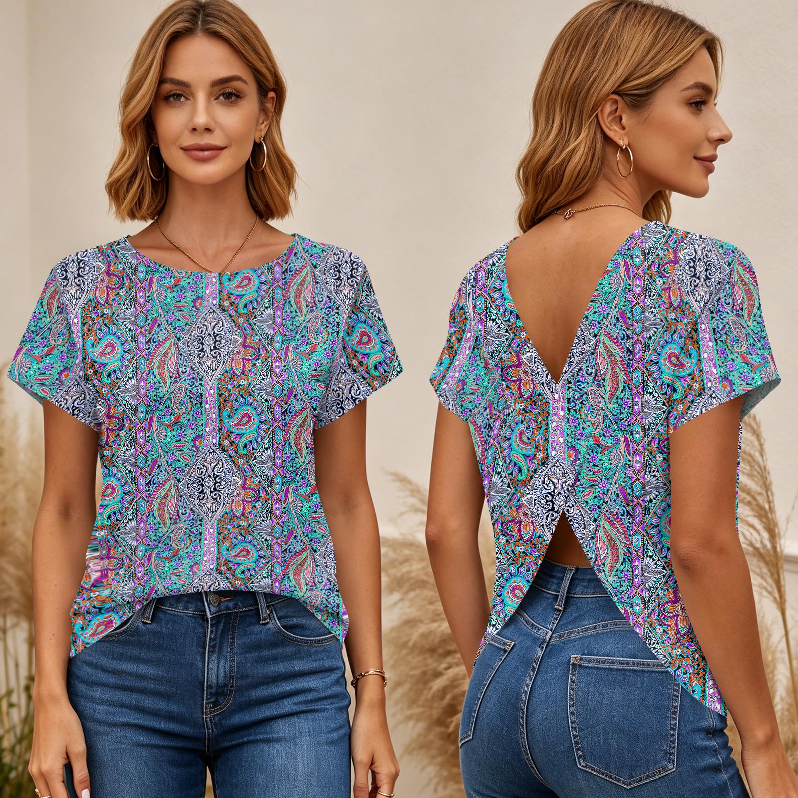 Women Short Sleeve Geometric Print Cross Back T Shirt Top with V Neck Loose Fit Casual Blouse for Daily Wear XL
Women Short Sleeve Geometric Print Cross Back T Shirt Top with V Neck Loose Fit Casual Blouse for Daily Wear XL