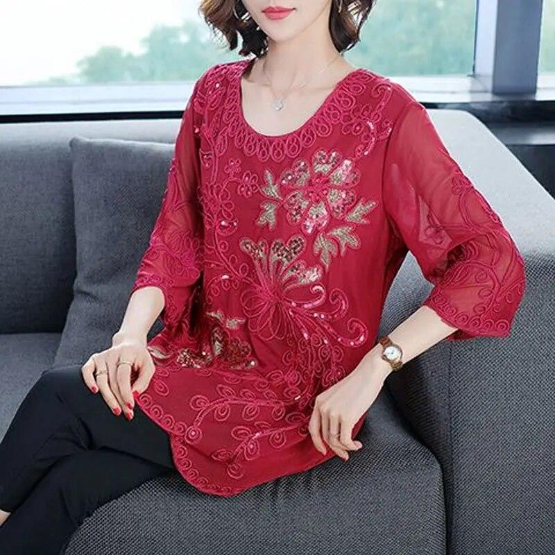 Винтажная блузка с цветочной вышивкой и аппликацией, повседневная свободная весенне-летняя женская одежда с рукавами 3/4, стильная рубашка с круглым вырезом с блестками, большие размеры 3XL красный
Винтажная блузка с цветочной вышивкой и аппликацией, повседневная свободная весенне-летняя женская одежда с рукавами 3/4, стильная рубашка с круглым вырезом с блестками, большие размеры 3XL красный