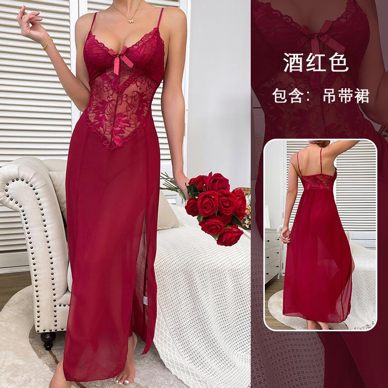 Сексуальная шифоновая кружевная пижама с глубоким v-образным вырезом, юбка на подтяжках, удлиненная одежда, пижамы для женщин S бордовый
Сексуальная шифоновая кружевная пижама с глубоким v-образным вырезом, юбка на подтяжках, удлиненная одежда, пижамы для женщин S бордовый