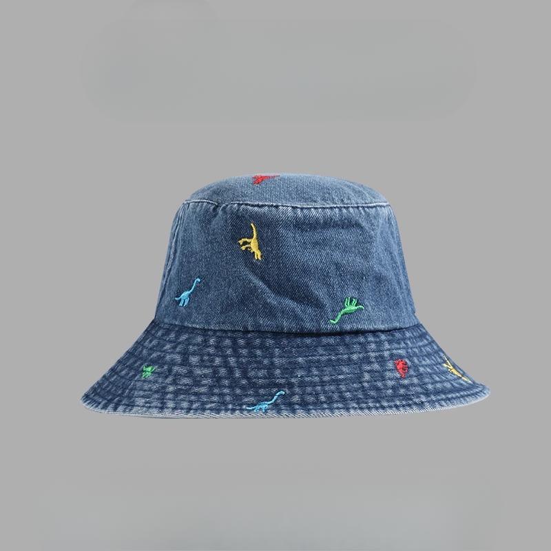 Новая шляпа для женщин, мультяшная вышивка, модная и универсальная джинсовая шляпа-рыбак, дышащая шляпа от солнца с широкими полями M(56-58cm)