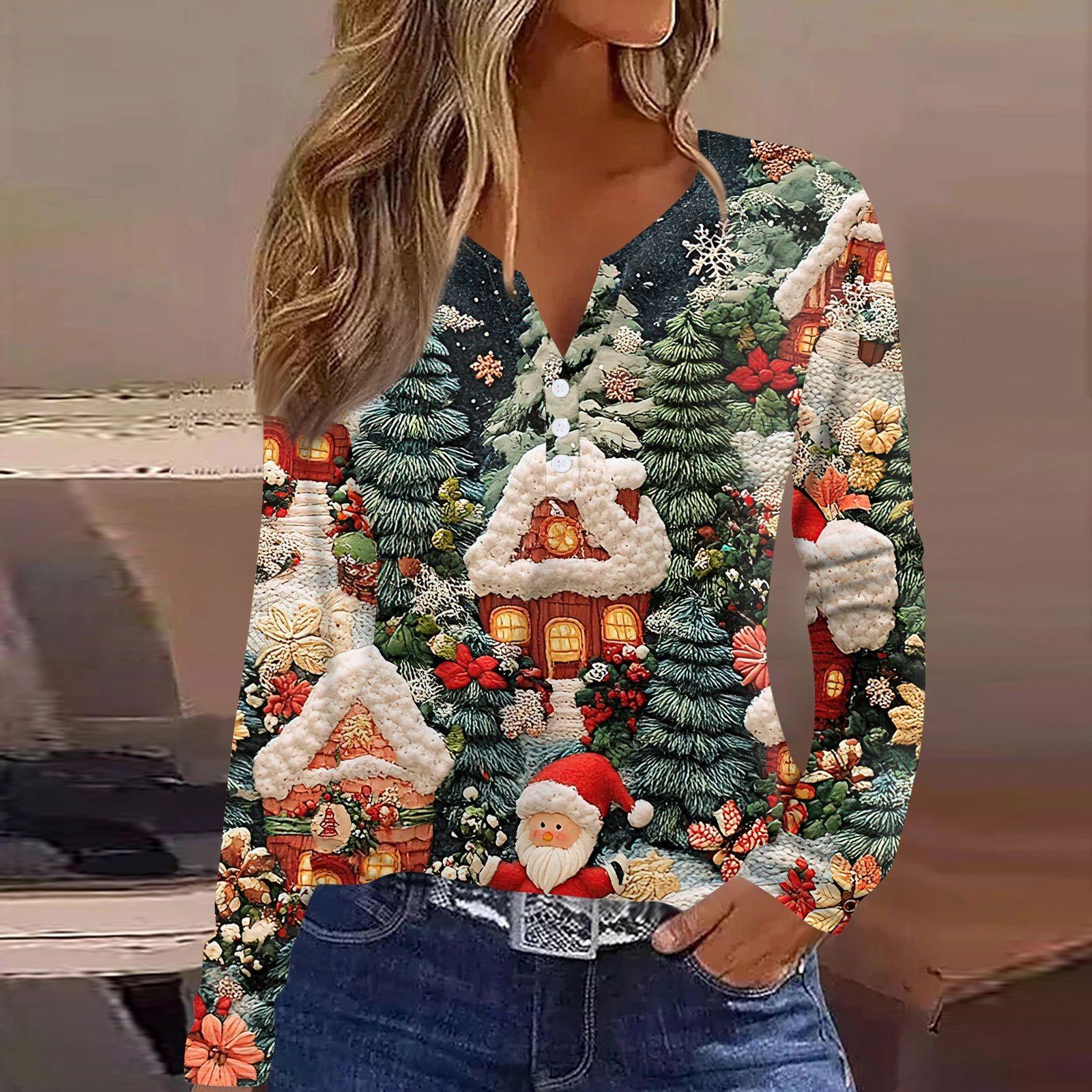 Женская футболка с рождественским принтом на пуговицах с длинным рукавом, повседневная, выходного дня, модная, базовая, с V-образным вырезом, обычная XXL
Женская футболка с рождественским принтом на пуговицах с длинным рукавом, повседневная, выходного дня, модная, базовая, с V-образным вырезом, обычная XXL