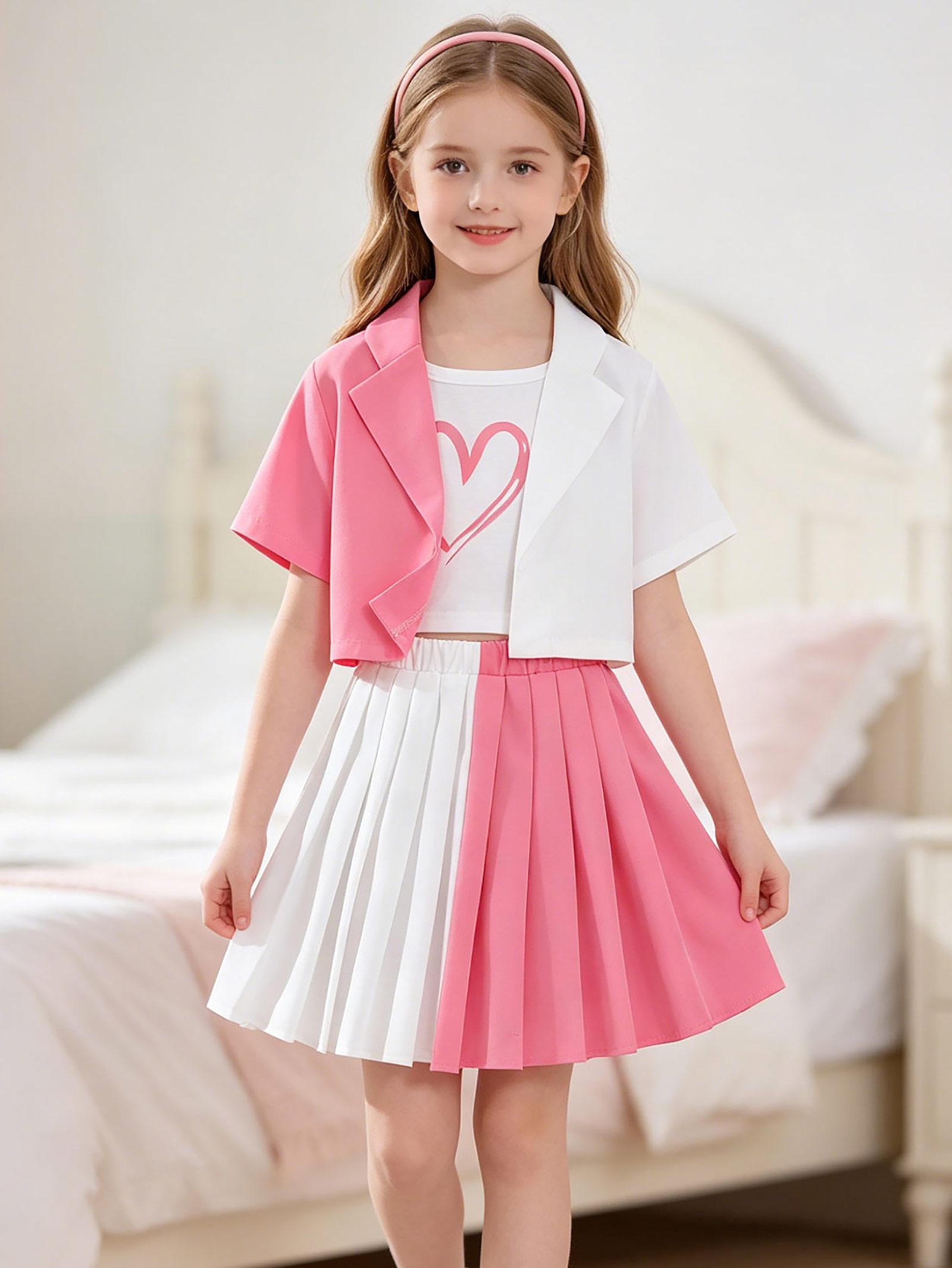 3 Pcs Girls Preppy Skirt Set, Color Block Blazer Jacket with Heart Tee and Pleated Skirt, Trendy Outfits for Kids 8-12 Years 8Y розовый
3 Pcs Girls Preppy Skirt Set, Color Block Blazer Jacket with Heart Tee and Pleated Skirt, Trendy Outfits for Kids 8-12 Years 8Y розовый