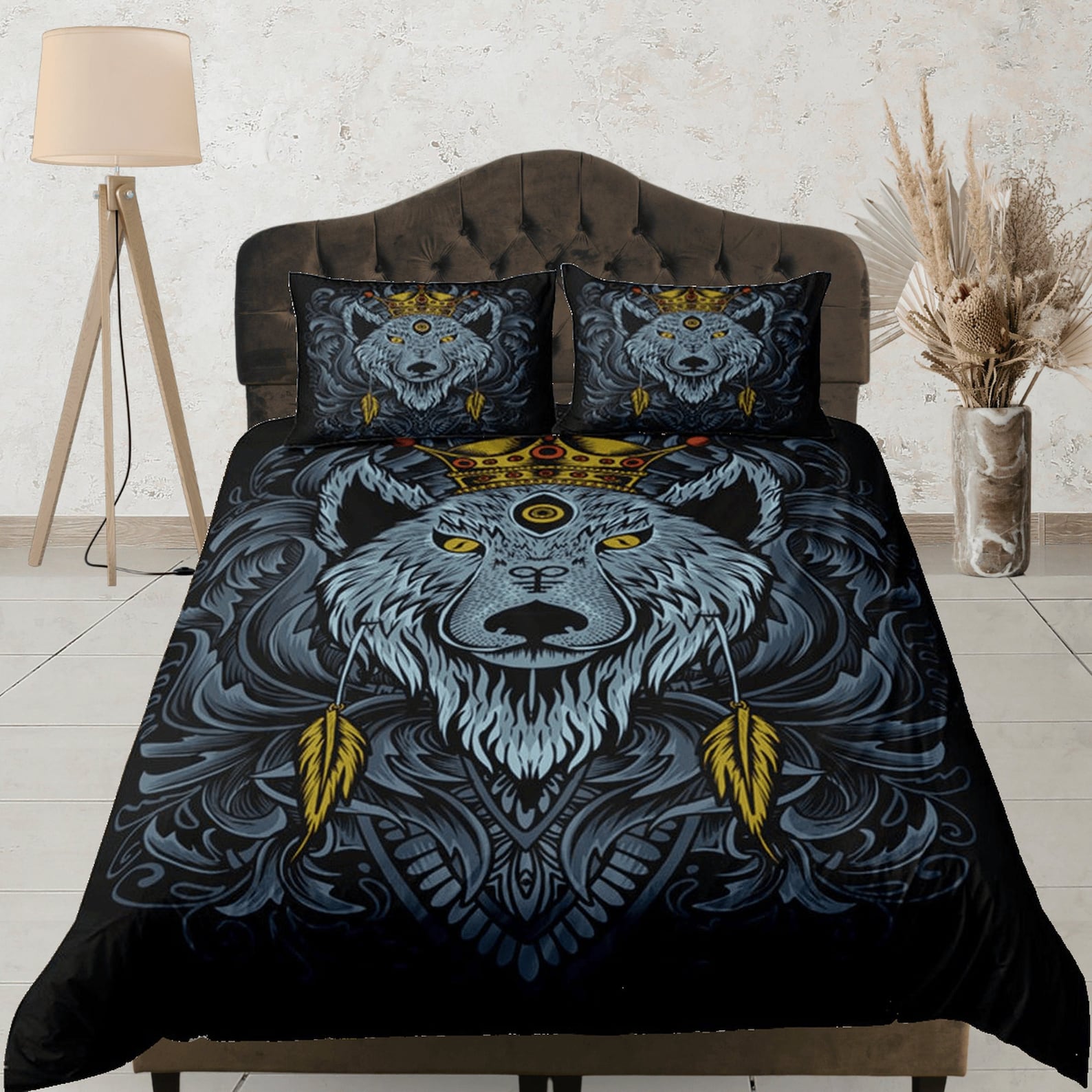Wolf King Crown Print Duvet Cover Set, Gothic Custom Size Bedding, Dark Aesthetic Bedroom Set, Black and Gold Quilt Cover, Tribal Bedspread 135x200cm
Wolf King Crown Print Duvet Cover Set, Gothic Custom Size Bedding, Dark Aesthetic Bedroom Set, Black and Gold Quilt Cover, Tribal Bedspread 135x200cm