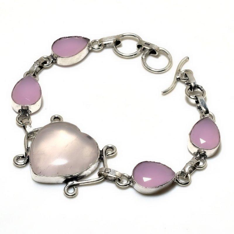 Браслет из розового кварца и розового халцедона 925 с посеребренным покрытием 6–8 дюймов 
Браслет из розового кварца и розового халцедона 925 с посеребренным покрытием 6–8 дюймов