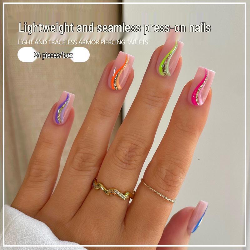 Wearable Nail Art: 24 Removable Color Stripe False Nails for European and American Style Glue Type
Wearable Nail Art: 24 Removable Color Stripe False Nails for European and American Style Glue Type